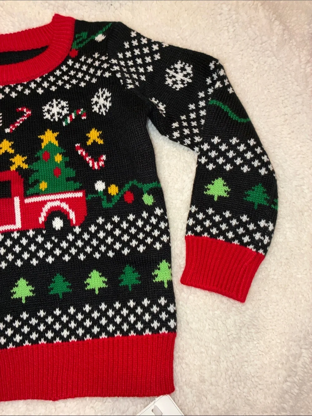 NWT Kids Black Ugly Christmas Sweater with Red Truck and Tree size 4T